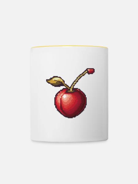 Kirsche Pixel Symbol - Tasse zweifarbig - Weiß/Gelb
