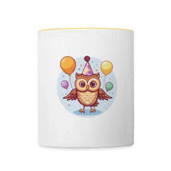Owl Birthday Baby - Contrasting Mug - white/yellow - Front