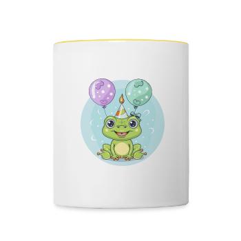 grenouille anniversaire bébé - Mug contrasté - blanc/jaune - Devant