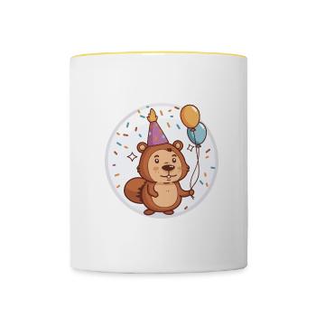 Beaver Birthday Baby - Contrasting Mug - white/yellow - Front