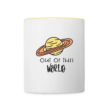 SATURN OUT WORLD AWAY EARTH PLANET PLANETS MOTIF - Contrasting Mug - white/yellow - Front