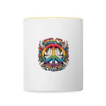 Paix Amour Fierté Arc-en-ciel Design - Mug contrasté - blanc/jaune - Devant