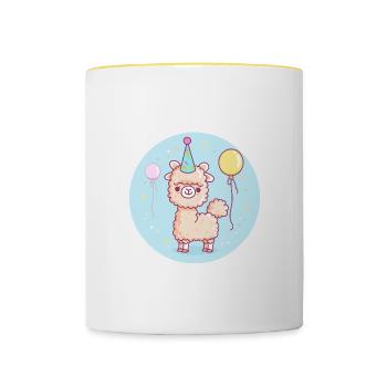 Alpaca Llama Birthday Comic - Contrasting Mug - white/yellow - Front