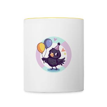Rabe Krähe Geburtstag Comic - Tasse zweifarbig - Weiß/Gelb - Vorne