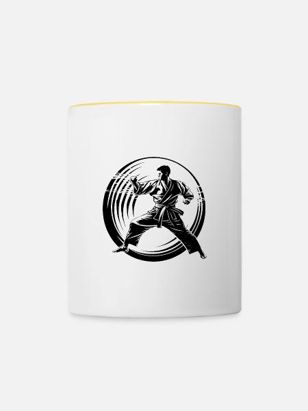 Karate Silhouette - Tasse zweifarbig - Weiß/Gelb