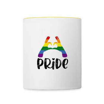 STOLZ HERZ HERZEN LIEBEN LIEBE LBGT QUEER SPRÜCHE - Tasse zweifarbig - Weiß/Gelb - Vorne