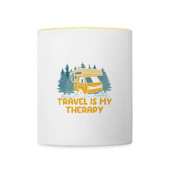 Le voyage est ma thérapie Voyage de vacances de voyageur - Mug contrasté - blanc/jaune - Devant