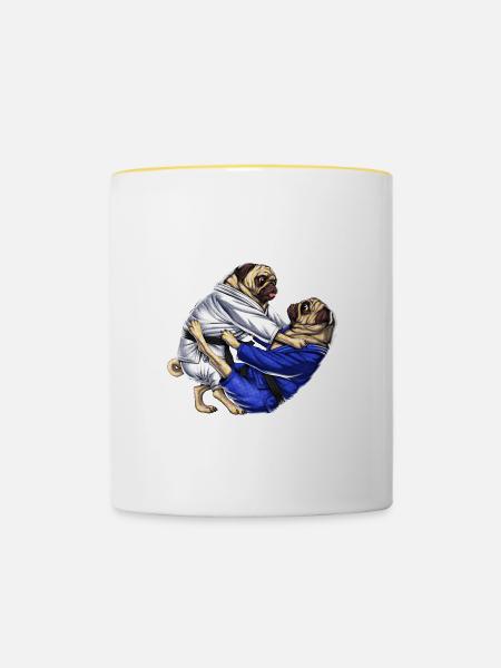 Jiu-Jitsu Möpse - Tasse zweifarbig - Weiß/Gelb