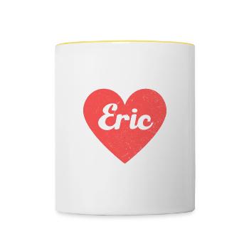 Eric Name Red Heart Love Fan Retro - Contrasting Mug - white/yellow - Front