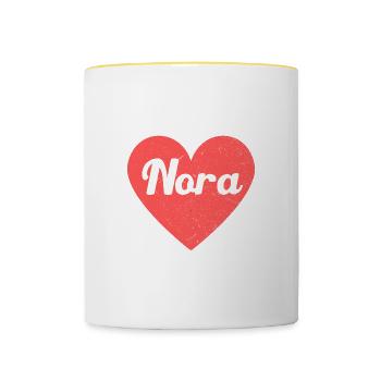 Nora Name Red Heart Love Fan Retro - Contrasting Mug - white/yellow - Front
