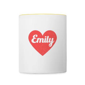 Emily Name Red Heart Love Fan Retro - Contrasting Mug - white/yellow - Front