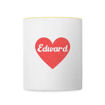 Edward Name Red Heart Love Fan Retro - Contrasting Mug - white/yellow - Front