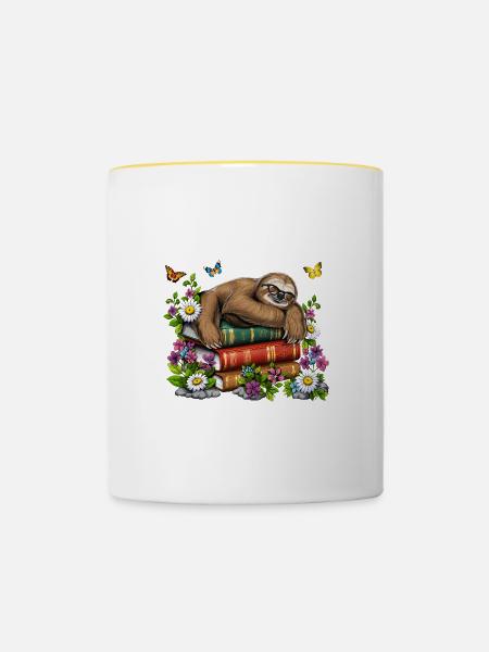 Lazy Sloth Bücher - Tasse zweifarbig - Weiß/Gelb