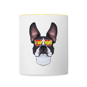 Boston Terrier I Spain Sunglasses I Spanish Flag - Tasse zweifarbig - Weiß/Gelb - Vorne
