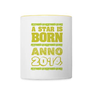 né en 2014 - Mug contrasté - blanc/jaune - Devant
