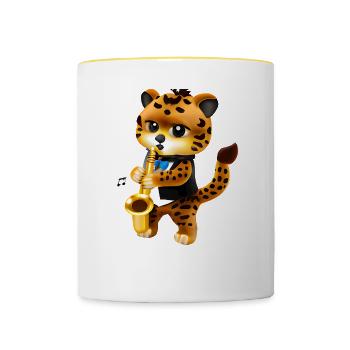 Leopard mit Saxophon - Tasse zweifarbig - Weiß/Gelb - Vorne
