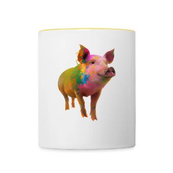 Farbenfrohes Schwein - Tasse zweifarbig - Weiß/Gelb - Vorne