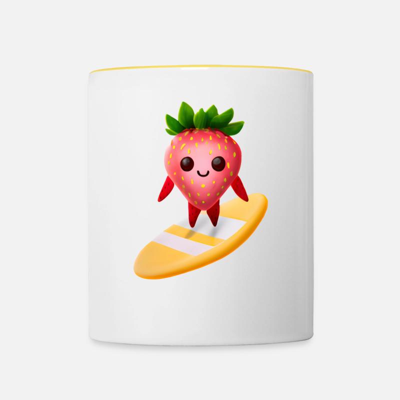 Erdbeere auf Surfboard - Tasse zweifarbig - Weiß/Gelb