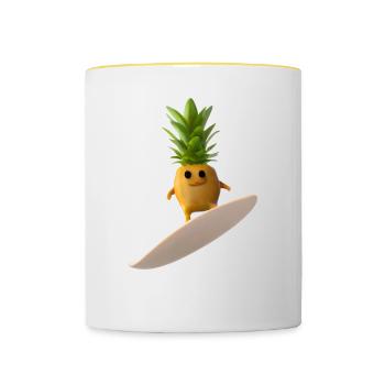 Surfende Ananas - Tasse zweifarbig - Weiß/Gelb - Vorne