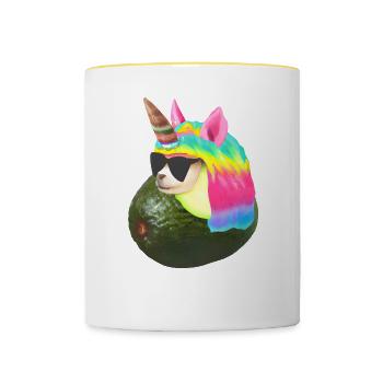 Glückliche Einhorn Avocado - Tasse zweifarbig - Weiß/Gelb - Vorne