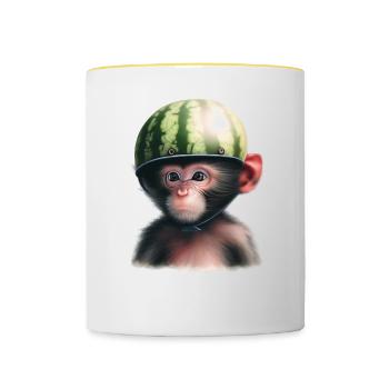 Singe à la pastèque - Mug contrasté - blanc/jaune - Devant