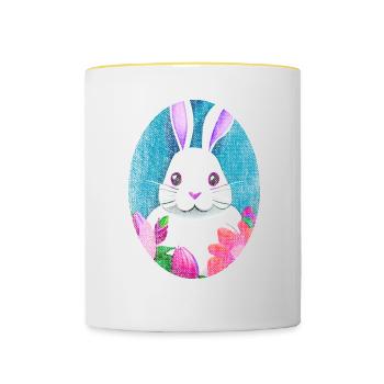 Easter Bunny retro usagé - look cool - Mug contrasté - blanc/jaune - Devant
