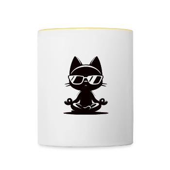 Coole Yoga Katzen Design - Tasse zweifarbig - Weiß/Gelb - Vorne