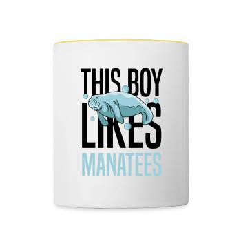 Boy Likes Manatees Nature Sea Animal Ocean - Contrasting Mug - white/yellow - Front
