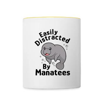 Animaux marins, lamantins, animaux sauvages, - Mug contrasté - blanc/jaune - Devant