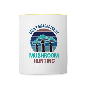 Distrait par les champignons Citation ironique - Mug contrasté - blanc/jaune - Devant