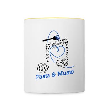 Music and Pasta Spaghetti Noodles Italian Food - Contrasting Mug - white/yellow - Front