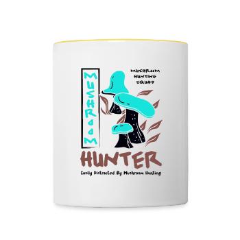 Ironisches Sprichwort zur Pilzjagd - Tasse zweifarbig - Weiß/Gelb - Vorne