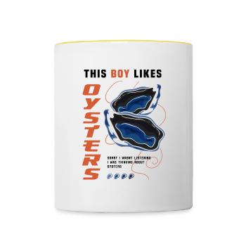 Boy Likes Oysters Ironic Seafood Lover - Mug contrasté - blanc/jaune - Devant