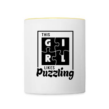 Girl Likes Puzzling Jigsaw Funny Saying - Contrasting Mug - white/yellow - Front