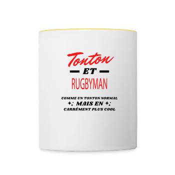 Tonton et RUGBYMAN - Mug contrasté - blanc/jaune - Devant