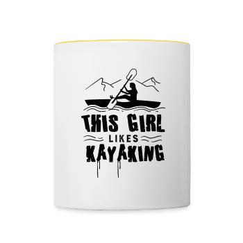 Une fille aime le kayak, le canoë, le kayak d'eau - Mug contrasté - blanc/jaune - Devant