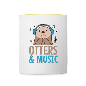Loutres et notes de musique Musicien Rodent - Mug contrasté - blanc/jaune - Devant