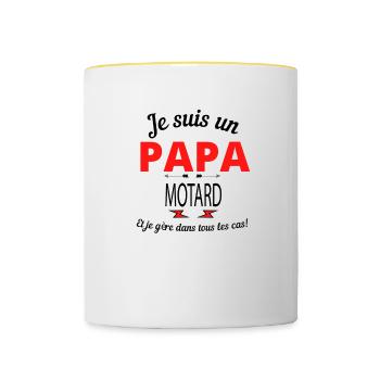 Papa MOTARD - Mug contrasté - blanc/jaune - Devant