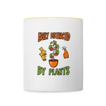 Ablenkt von Pflanzen Gärtnern Hobbygärtner - Tasse zweifarbig - Weiß/Gelb - Vorne