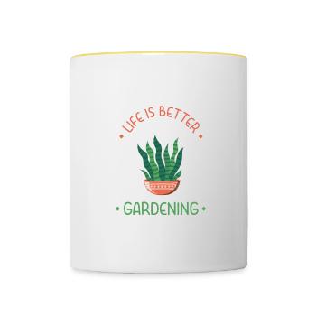 Life With Gardening Plants Nature Lover Gardener - Contrasting Mug - white/yellow - Front