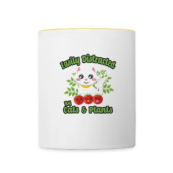 Lässt sich leicht von Katzen und Pflanzen ablenken - Tasse zweifarbig - Weiß/Gelb - Vorne