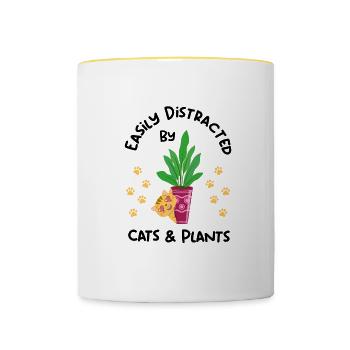 Ablenkt von Katzen und Pflanzen Hobbygärtner Cute - Tasse zweifarbig - Weiß/Gelb - Vorne