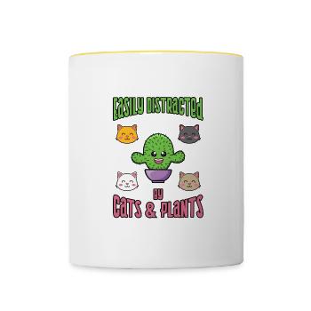 Ablenkt von Katzen und Pflanzen Hobby Gardening - Tasse zweifarbig - Weiß/Gelb - Vorne