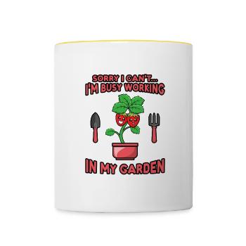 Busy Working in Garden Hobby Gardener Funny - Contrasting Mug - white/yellow - Front