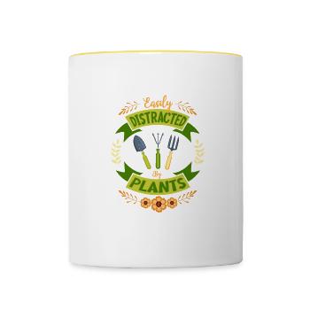 Ablenkt von Pflanzen Naturliebhaber Hobbygärtner - Tasse zweifarbig - Weiß/Gelb - Vorne