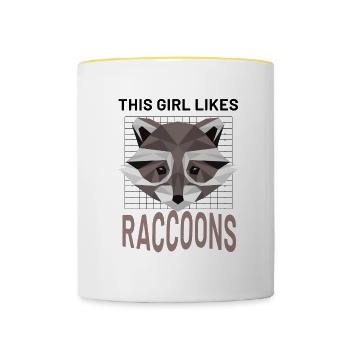 Girl Likes Raccoon Cute Wildlife Animal Rodent - Contrasting Mug - white/yellow - Front