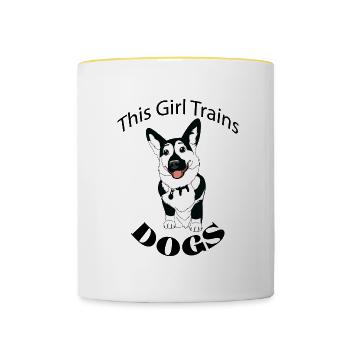 Girl Trains Dogs Professional Dog Trainer School - Contrasting Mug - white/yellow - Front