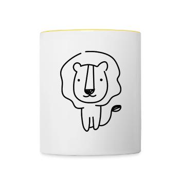 Lion Simple Art Silhouette Wild Cat Animal - Contrasting Mug - white/yellow - Front