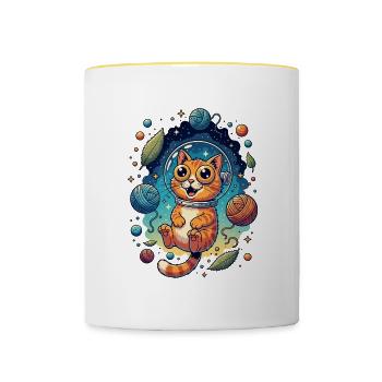 Psychedelische Weltraumkatze - Tasse zweifarbig - Weiß/Gelb - Vorne