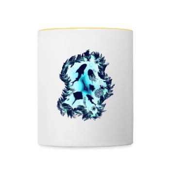 Underwater in the sea with sea life for divers - Contrasting Mug - white/yellow - Front